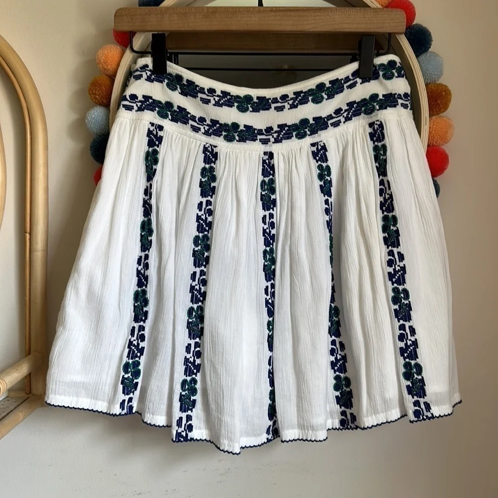 Tory Burch Alexandria Cotton Embroidered Beaded Flowy Summer Skirt